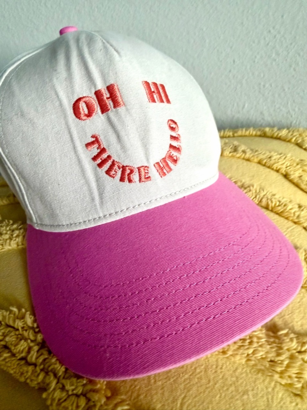 C&C California Beige and Cream Cotton Cap with Cute Hi Hello There